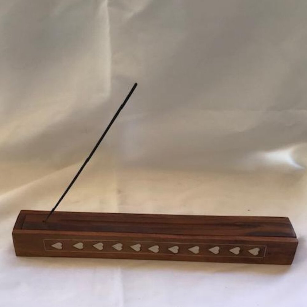 Agarbatti Wood Handmade Coffin Box Incense Stick Burner Holder White Inlay 12" - Picture 1 of 5